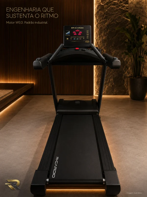 Esteira elétrica profissional R-Cardio com motor WEG e padrão industrial